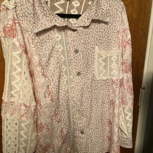 POL Pink and White Lace Blouse